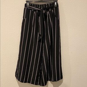Black and White Striped Wide-Leg Pants